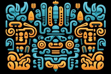  a stylized illustration of a face made out of different shapes and sizes of blue, orange, and yellow colors.