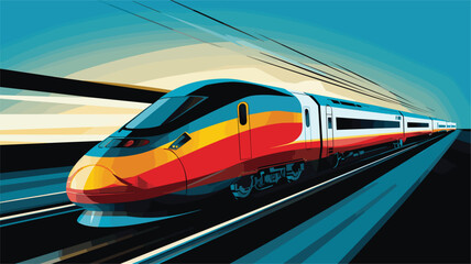 high-speed capabilities of electric trains in a vector art piece showcasing trains racing along electrified tracks. 