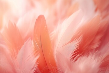 Soft feathers background, peach fuzz and pink colors, blur