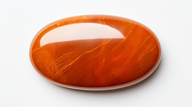 Top View Of An Oval Orange Stone White Background