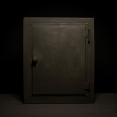 Old iron safe box on black background