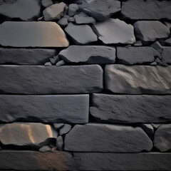 black stones bricks wall, stone wall background, worn-out black wall