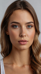 Naklejka premium Close-up Portrait of a Beautiful Young French Model Woman on White Studio Background