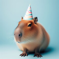 funny capybara with celebration hat