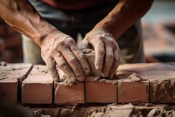 Brick layer cement masonry build layer house worker - obrazy, fototapety, plakaty