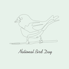 National Bird Day vector, illustration. Single line drawing of bird. hand drawn bird.