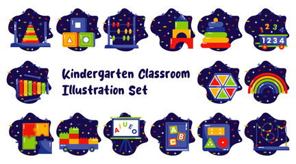 Kindergarten Montessori Education Illustration Set