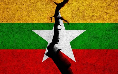 Myanmar Flag Cracked Wall Background