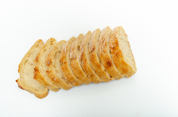 Fresh sliced bread isolated on white background. Slices of bread, top view.
