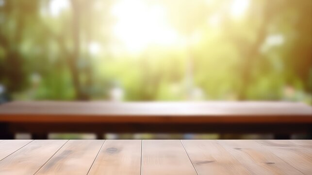 Wooden table top on blur background