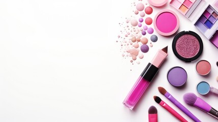 Variety of make-up products on white background