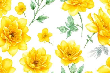 Tuinposter yellow watercolor flowers seamless pattern generative Al © Bilal