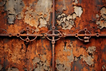 Weathered iron gates displaying rust, originating from construction centuries ago - obrazy, fototapety, plakaty
