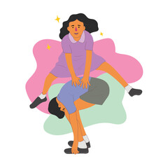 children playing happily. Flat vector illustration.