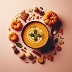 autumn still life pumpkin soup on a bowl