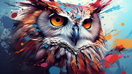 Abstract animal Owl portrait with colorful