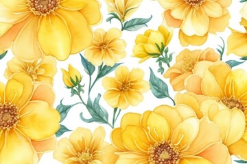 Fototapeta na wymiar yellow watercolor flowers seamless pattern generative Al