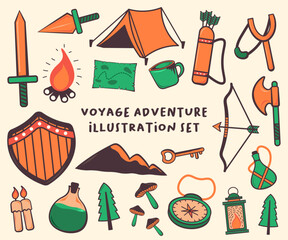 Set of Nature Voyage Adventure Illustration 