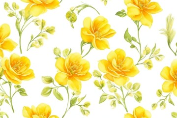 yellow watercolor flowers seamless pattern generative Al