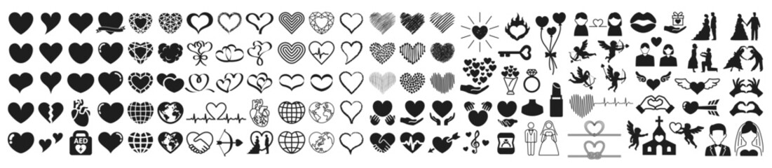 Various icon sets related to hearts and love - obrazy, fototapety, plakaty