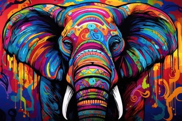 Foto op Canvas  a colorful painting of an elephant with tusks and tusks on it's tusks. © Shanti