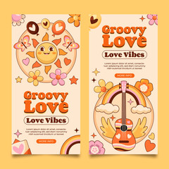 Fototapeta premium Hand drawn groovy love banners