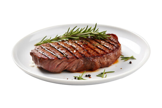 grilled beef steak isolated on white.