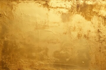  a close up of a gold colored wall with a black and white cat sitting on the side of the wall.