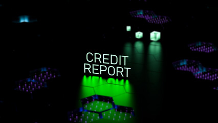 CREDIT REPORT text neon, word. Credit report, financial concept. 3D render