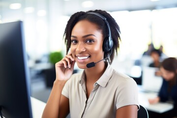 African american customer support operator working in the office