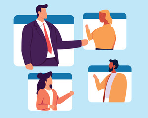 Online meeting, conference video to discuss work, team meeting or brainstorm for new idea, collaboration, teamwork or cooperation concept