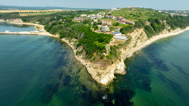 Aerial view of the Ancient Fortress at Saint Athanasius cape near town of Byala, Varna Region, Bulgaria