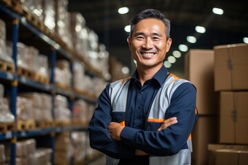 Portrait of a smiling Asian male warehouse worker