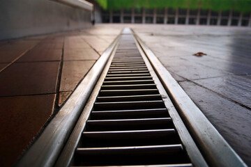 Red brick floor with water pipe edges