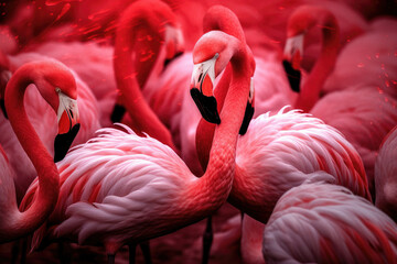 Pink flamingos closeup animal portrait
