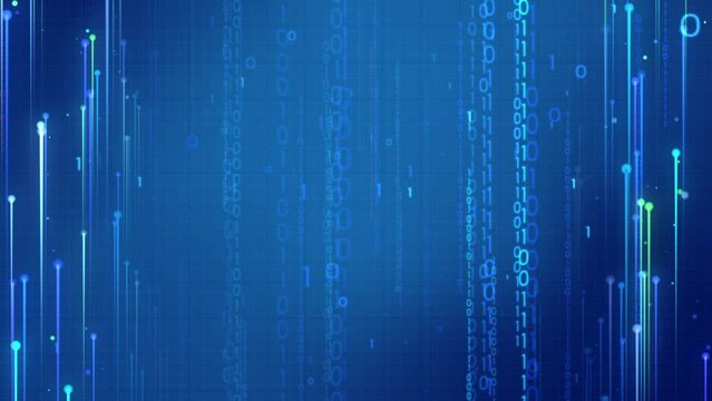 Cyberspace future technology digital network binary matrix digital bits 0 1 code rain grid dot line background. Abstract particle business corporate concept.