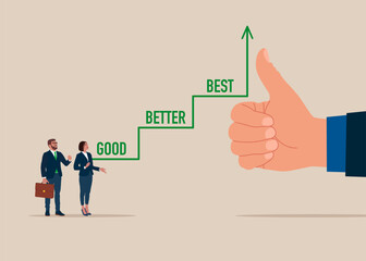 Good. Better. Best. Hand making thumb up sign. Flat vector illustration