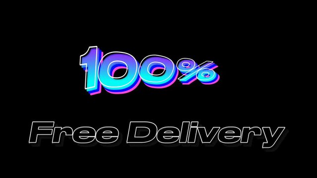 Text animation one hundred percent delivery, 4k with shining effect. Black background