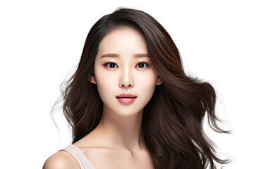 Naklejka premium Studio portrait of a beautiful young asian woman with clean fresh and healthy skin isolated on white transparent background.