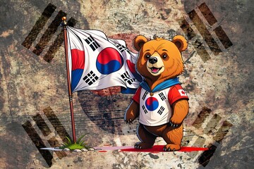 Funny Bear Wearing South Korean Flag (JPG 300Dpi 10800x7200)