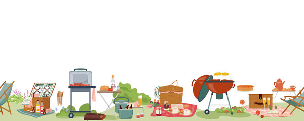 Picnic seamless border in flat design