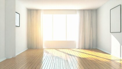 empty bright room with sunlight coming through window 3d rendering