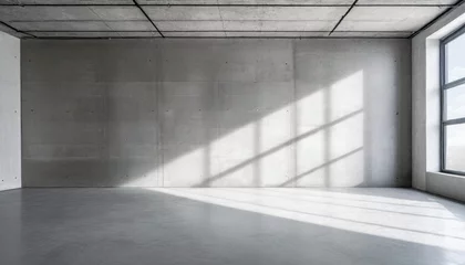 Fotobehang abstract empty modern concrete room with ceiling opening grid shadow and rough floor industrial interior background template © Katherine