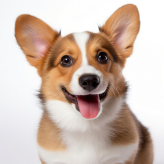 Pembroke Welsh Corgi puppy looks at the camera, isolated on a white background