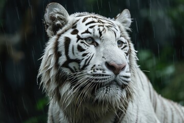 Naklejka premium white tiger enjoying in a rain