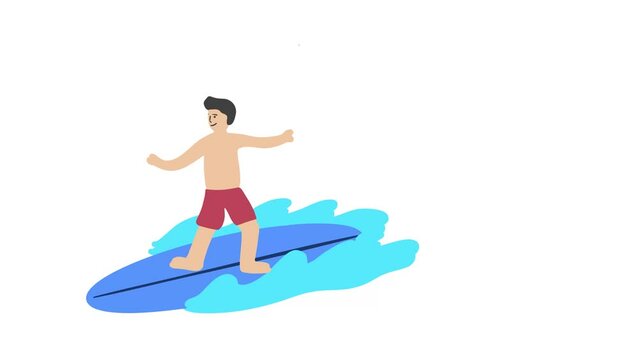 young man surfing in surfboard ,4k video animated