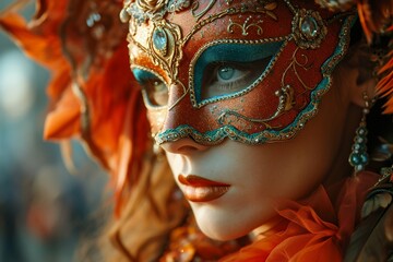 Mysterious Beauty in Venetian Carnival Mask. Generative ai