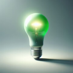 green  light bulb on white background