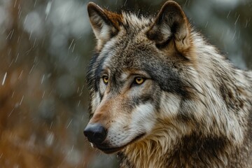 Obraz premium Portrait of a wolf in rain 