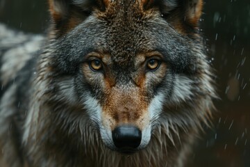 Fototapeta premium Portrait of a wolf in rain 